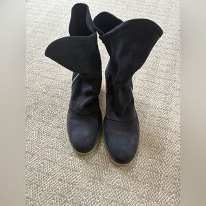 Free People Suede Navy Heel Jack Boots